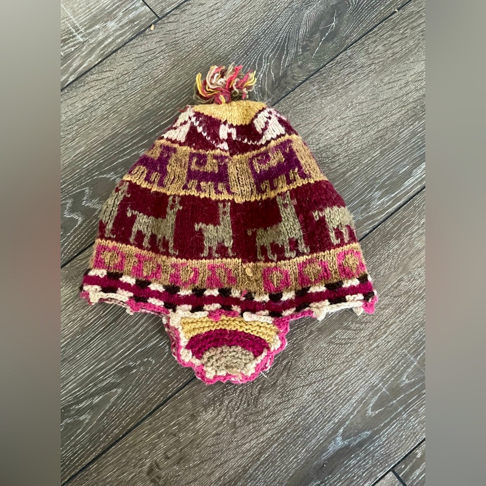 Peru handmade🦙 The Real Deal! 100% alpaca ear flap beanie hat skull cap pom pom